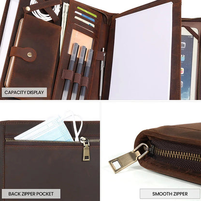 Genuine Leather Case for 9.7" 10.5" IPad Tablet Business Office Notebook Document Bag Folder Portfolio Organizer