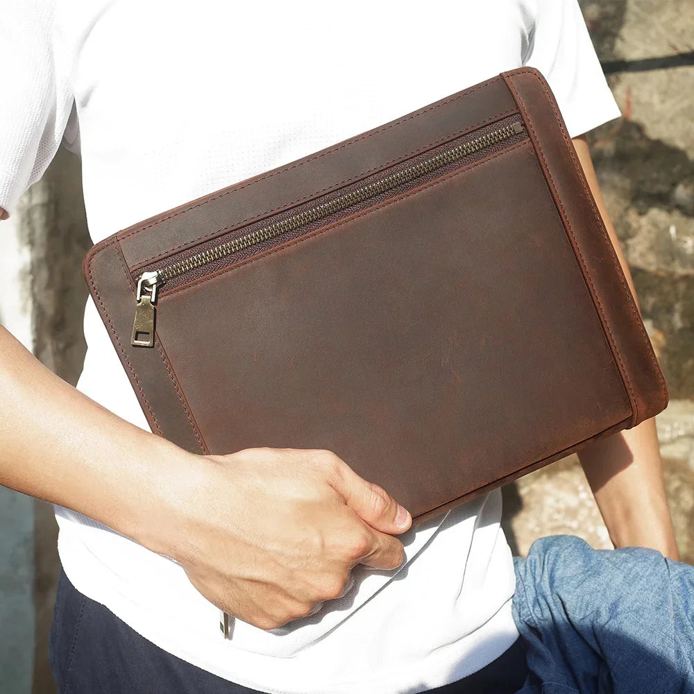 Genuine Leather Case for 9.7" 10.5" IPad Tablet Business Office Notebook Document Bag Folder Portfolio Organizer
