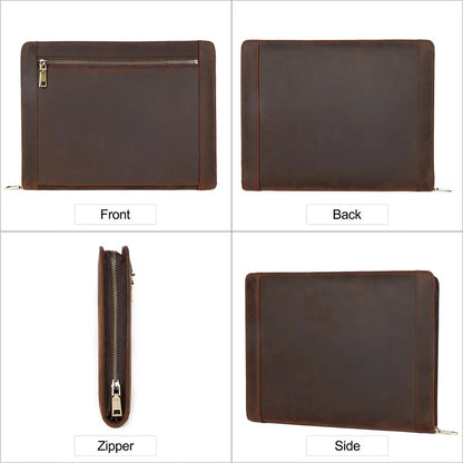 Genuine Leather Case for 9.7" 10.5" IPad Tablet Business Office Notebook Document Bag Folder Portfolio Organizer