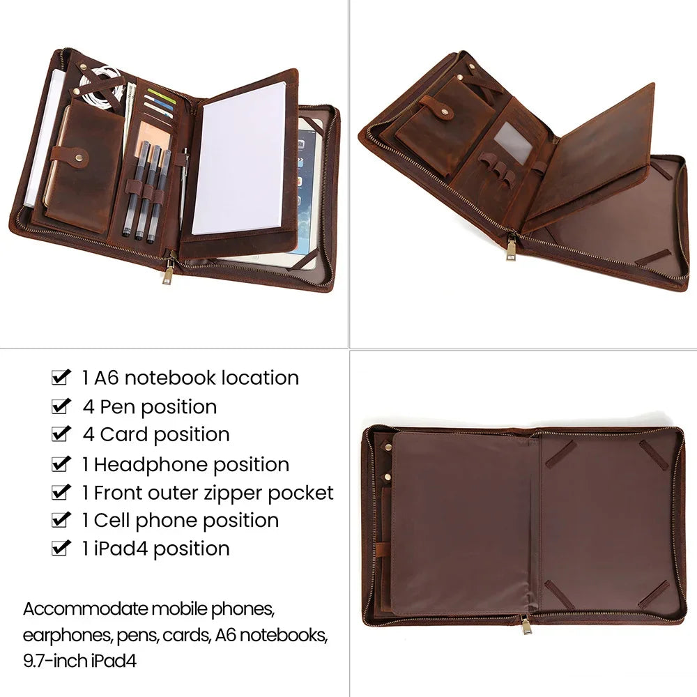 Genuine Leather Case for 9.7" 10.5" IPad Tablet Business Office Notebook Document Bag Folder Portfolio Organizer