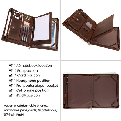 Genuine Leather Case for 9.7" 10.5" IPad Tablet Business Office Notebook Document Bag Folder Portfolio Organizer