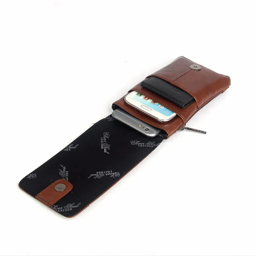 Genuine Leather Cell/Mobile Phone Case Cover Fanny Pack Belt Bags Hook Purse Pouch Hot Sale Casual Men Loops Bum Waist Hip Bag