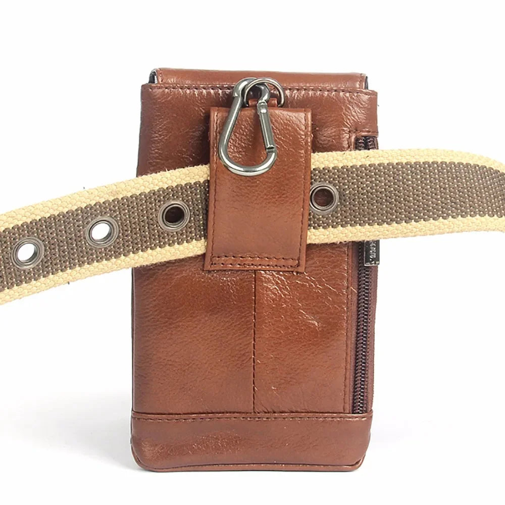 Genuine Leather Cell/Mobile Phone Case Cover Fanny Pack Belt Bags Hook Purse Pouch Hot Sale Casual Men Loops Bum Waist Hip Bag