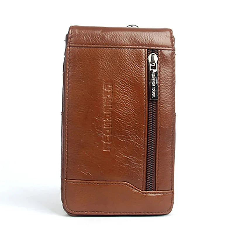 Genuine Leather Cell/Mobile Phone Case Cover Fanny Pack Belt Bags Hook Purse Pouch Hot Sale Casual Men Loops Bum Waist Hip Bag