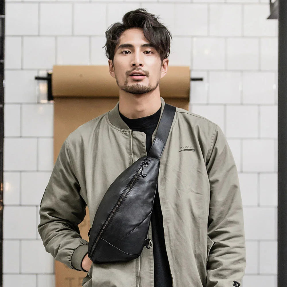 Genuine Leather Chest Messenger Shoulder Casual First Layer Cowhide Waist Trendy Men's Cross Bag Men