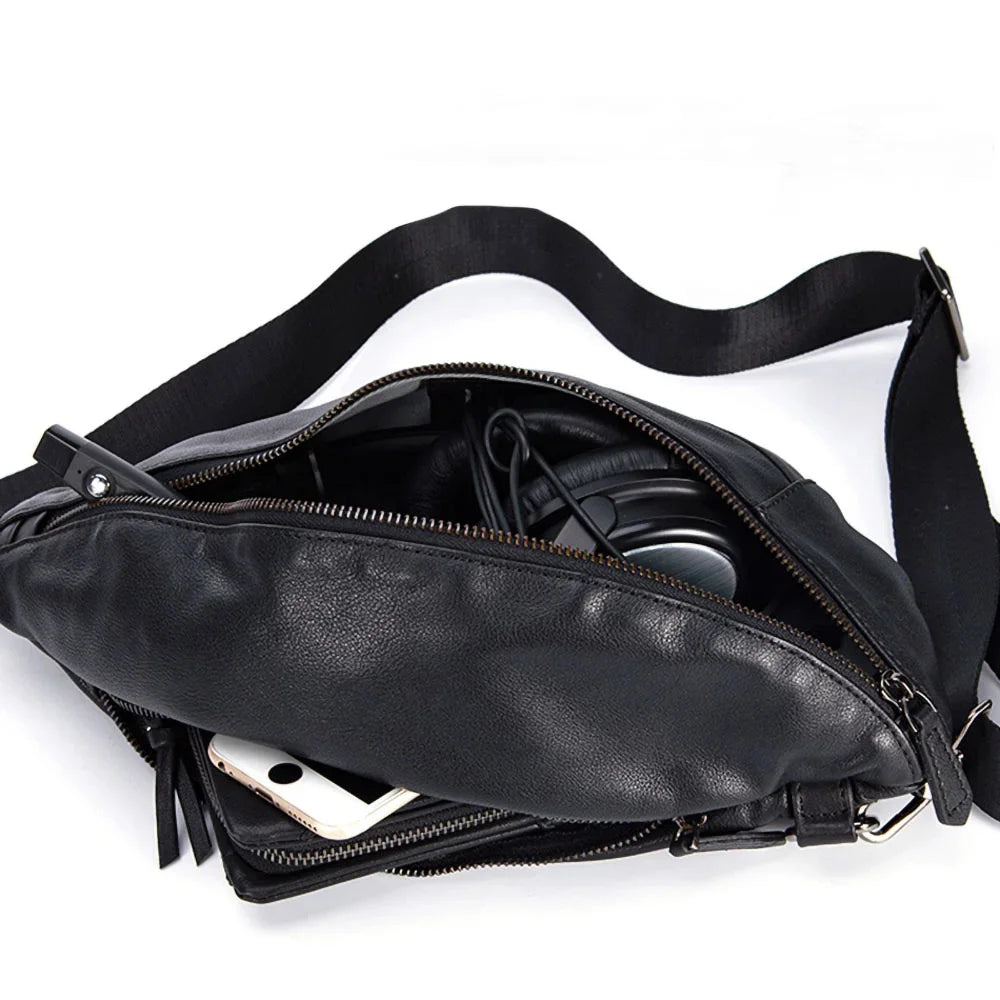 Genuine Leather Chest Messenger Shoulder Casual First Layer Cowhide Waist Trendy Men's Cross Bag Men