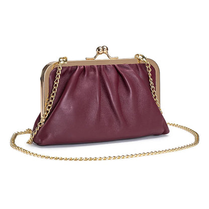 Genuine Leather Clip Banquet Pleated Soft Cowhide Wallet Diagonal Chain Mobile Phone Bag