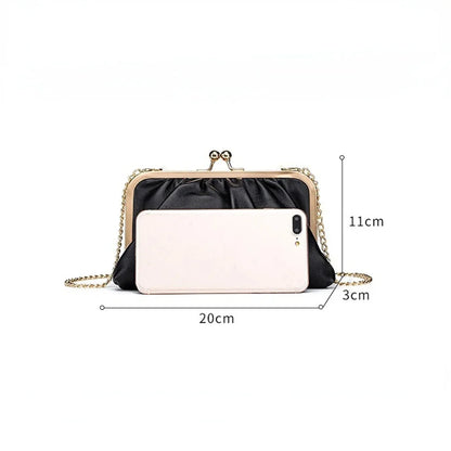 Genuine Leather Clip Banquet Pleated Soft Cowhide Wallet Diagonal Chain Mobile Phone Bag