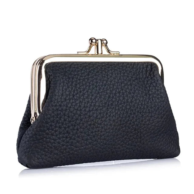 Genuine Leather Clutch Bag for Women Kiss Lock Retro Coin Organizer Cute Purse Classic Double Pocket Wallet