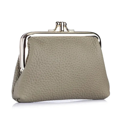 Genuine Leather Clutch Bag for Women Kiss Lock Retro Coin Organizer Cute Purse Classic Double Pocket Wallet