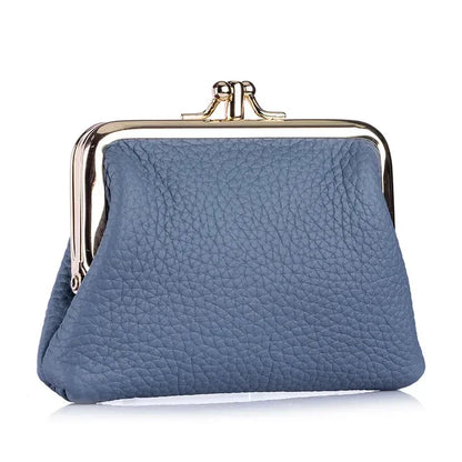 Genuine Leather Clutch Bag for Women Kiss Lock Retro Coin Organizer Cute Purse Classic Double Pocket Wallet