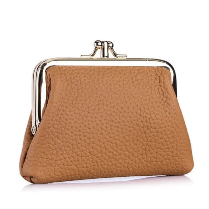 Genuine Leather Clutch Bag for Women Kiss Lock Retro Coin Organizer Cute Purse Classic Double Pocket Wallet