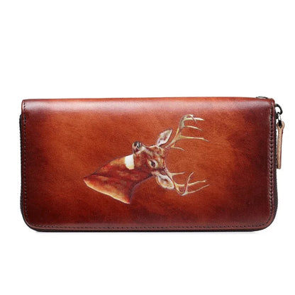 Genuine Leather Clutch Women Purse Deer Pattern High Quality Designer Brand Cards Holder Female Money Bag Zipper Long Wallets