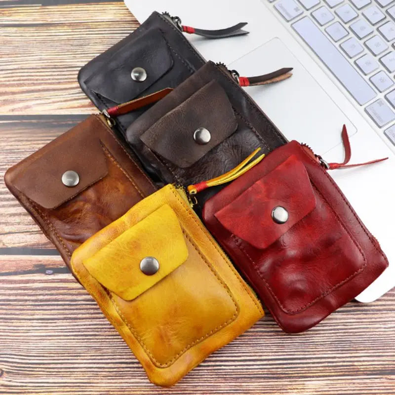 Genuine Leather Coin Purse Vintage Mini Zipper Wallets Case Storage Bag Card Holder Pocket for Men Women