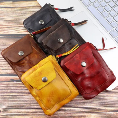 Genuine Leather Coin Purse Vintage Mini Zipper Wallets Case Storage Bag Card Holder Pocket for Men Women