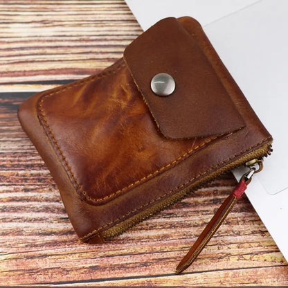 Genuine Leather Coin Purse Vintage Mini Zipper Wallets Case Storage Bag Card Holder Pocket for Men Women