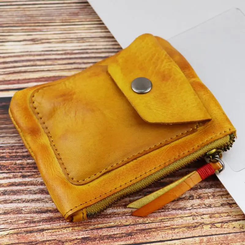 Genuine Leather Coin Purse Vintage Mini Zipper Wallets Case Storage Bag Card Holder Pocket for Men Women