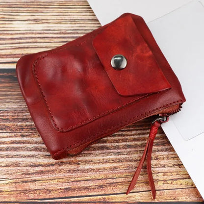 Genuine Leather Coin Purse Vintage Mini Zipper Wallets Case Storage Bag Card Holder Pocket for Men Women
