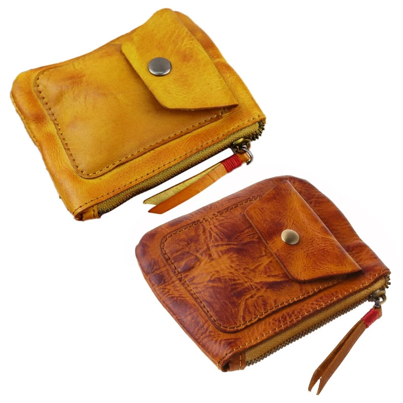 Genuine Leather Coin Purse Vintage Mini Zipper Wallets Case Storage Bag Card Holder Pocket for Men Women