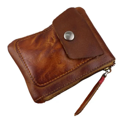 Genuine Leather Coin Purse Vintage Mini Zipper Wallets Case Storage Bag Card Holder Pocket for Men Women