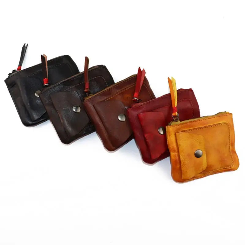 Genuine Leather Coin Purse Vintage Mini Zipper Wallets Case Storage Bag Card Holder Pocket for Men Women