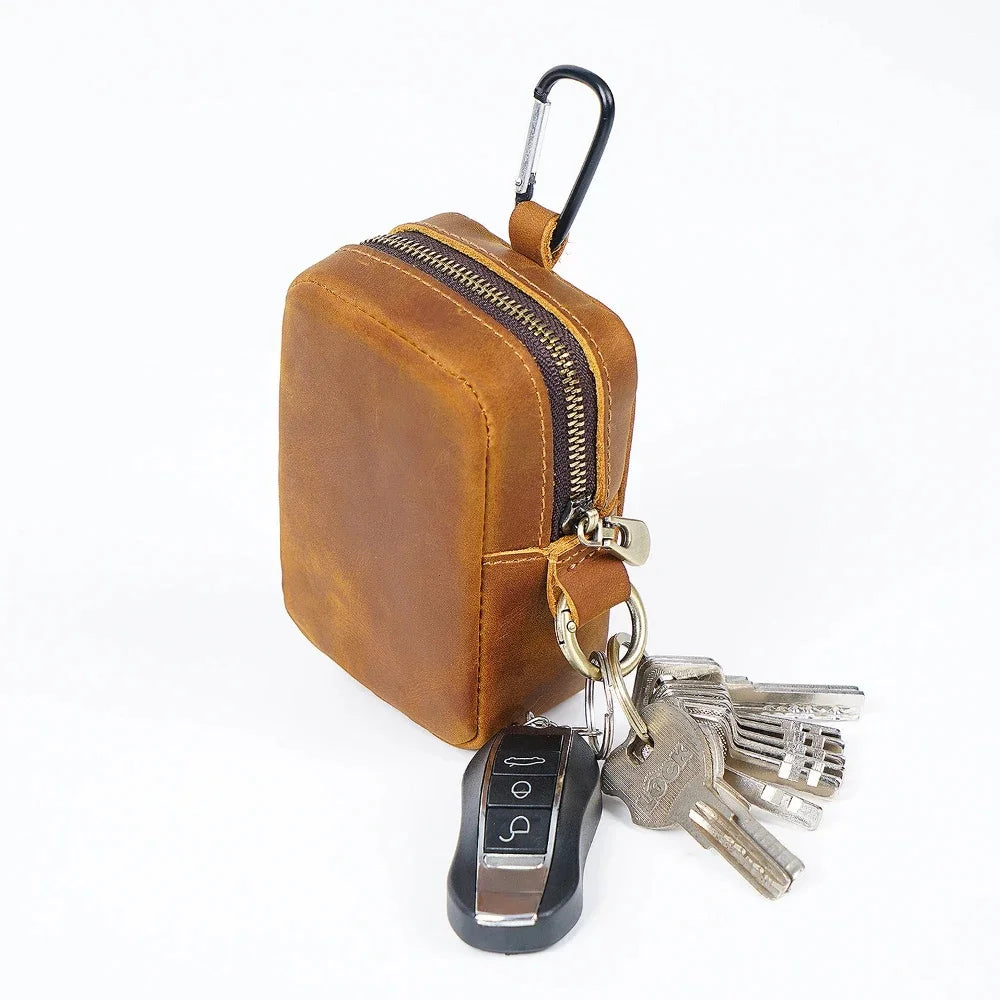 Genuine Leather Coin Storage Card Wearing A Belt Purse Crazy Horse Cowhide Mini Bag