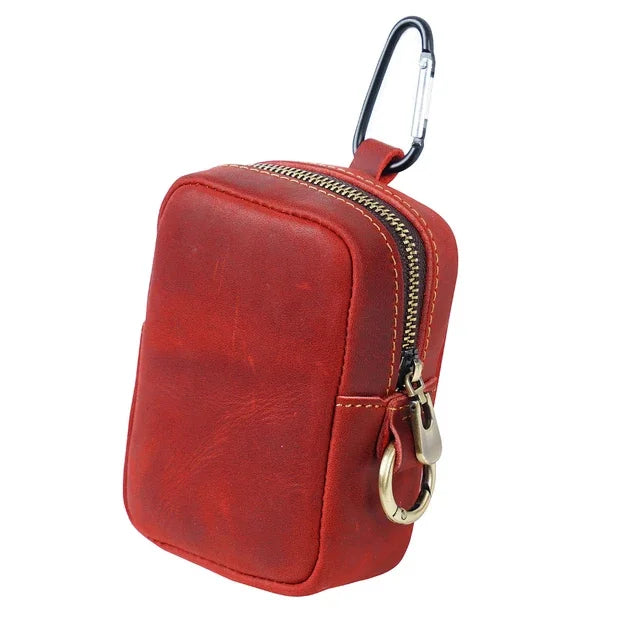 Genuine Leather Coin Storage Card Wearing A Belt Purse Crazy Horse Cowhide Mini Bag