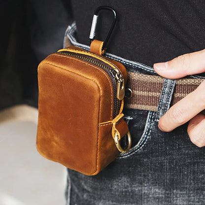 Genuine Leather Coin Storage Card Wearing A Belt Purse Crazy Horse Cowhide Mini Bag