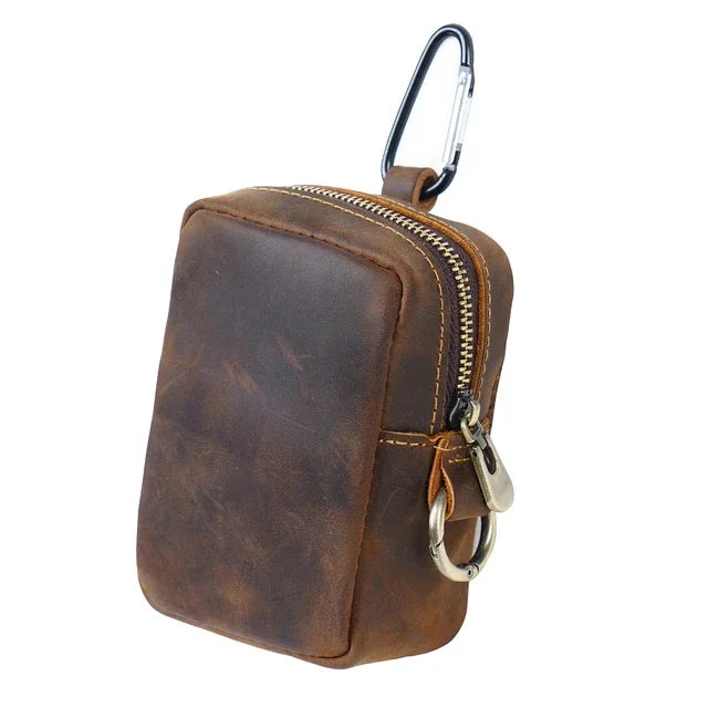 Genuine Leather Coin Storage Card Wearing A Belt Purse Crazy Horse Cowhide Mini Bag