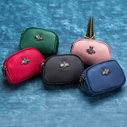 Genuine Leather Coin Wallet with Double Zipper Mini Change Bag