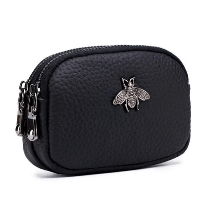 Genuine Leather Coin Wallet with Double Zipper Mini Change Bag