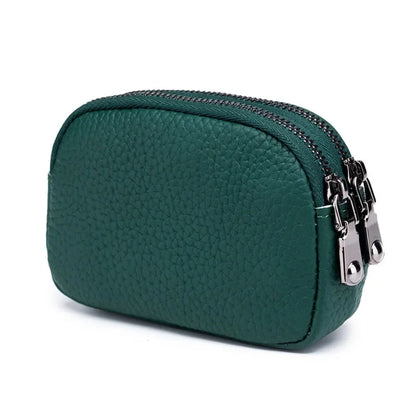 Genuine Leather Coin Wallet with Double Zipper Mini Change Bag