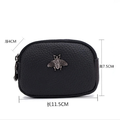 Genuine Leather Coin Wallet with Double Zipper Mini Change Bag