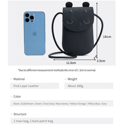 Genuine Leather Colorful Crossbody Bag for Woman Fashion Cute Mini Cell Phone Shoulder Messenger Bags Handbag Kawaii Purses