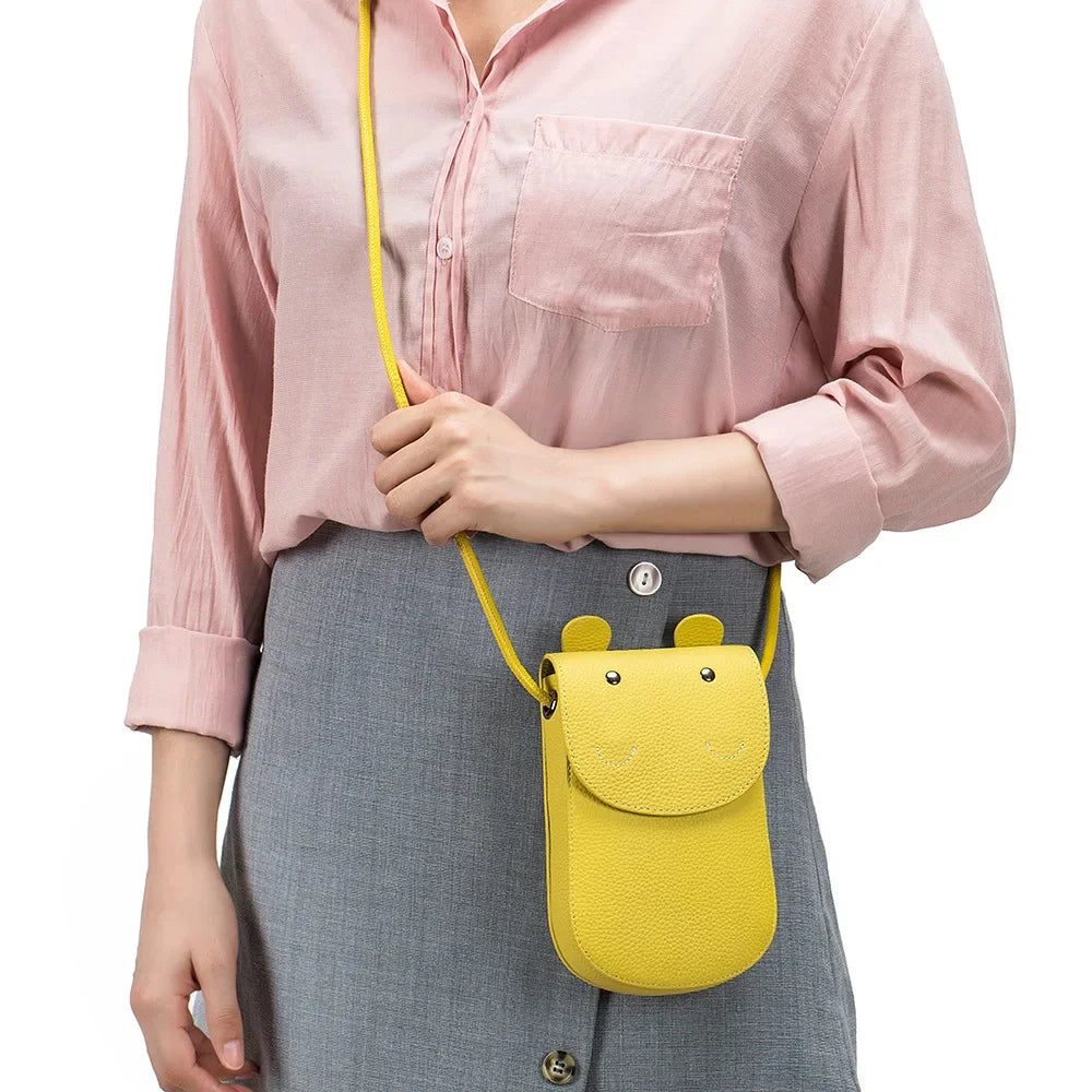 Genuine Leather Colorful Crossbody Bag for Woman Fashion Cute Mini Cell Phone Shoulder Messenger Bags Handbag Kawaii Purses
