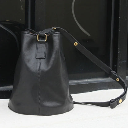 Genuine Leather Cowhide Bucket Bag Large Capacity Commuter Underarm Shoulder Bags Female Handbag Simple All-match Luxury Bolsos