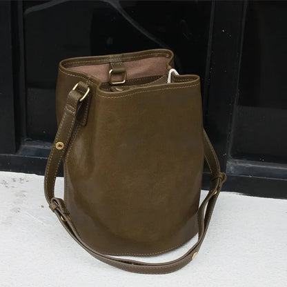 Genuine Leather Cowhide Bucket Bag Large Capacity Commuter Underarm Shoulder Bags Female Handbag Simple All-match Luxury Bolsos