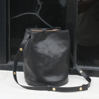 Genuine Leather Cowhide Bucket Bag Large Capacity Commuter Underarm Shoulder Bags Female Handbag Simple All-match Luxury Bolsos