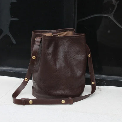 Genuine Leather Cowhide Bucket Bag Large Capacity Commuter Underarm Shoulder Bags Female Handbag Simple All-match Luxury Bolsos