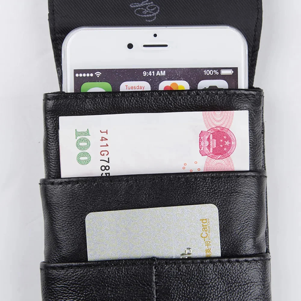 Genuine Leather Cowhide Men Hook Waist Pack Bag Belt Bum Purse Card Holder 5.2-5.5 Inch Mobile Cell Phone Case Pocket Fanny Bags