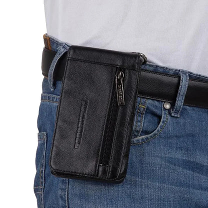 Genuine Leather Cowhide Men Hook Waist Pack Bag Belt Bum Purse Card Holder 5.2-5.5 Inch Mobile Cell Phone Case Pocket Fanny Bags