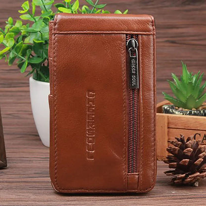 Genuine Leather Cowhide Men Hook Waist Pack Bag Belt Bum Purse Card Holder 5.2-5.5 Inch Mobile Cell Phone Case Pocket Fanny Bags