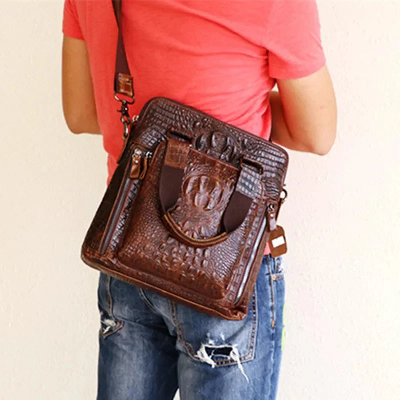 Genuine Leather Crocodile Pattern Men's Briefcase Business Cowhide Handbag Luxury Male Shoulder Messenger Bag Office File bag