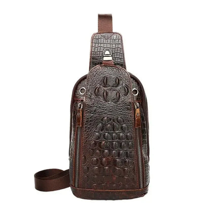 Genuine Leather Crocodile Pattern Men's Chest Cowhide Crossbody Large Capacity Male Shoulder Vintage Sling Bag