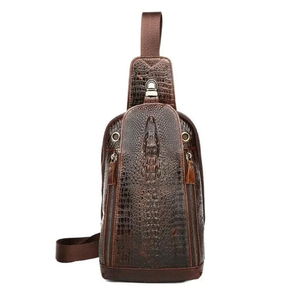 Genuine Leather Crocodile Pattern Men's Chest Cowhide Crossbody Large Capacity Male Shoulder Vintage Sling Bag