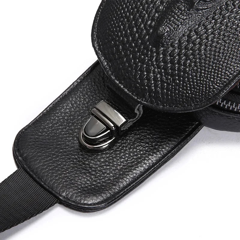 Genuine Leather Crocodile Pattern Men's Chest Luxury Crossbody Large Capacity Male Shoulder Vintage Sling Bag