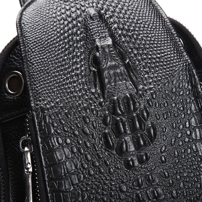 Genuine Leather Crocodile Pattern Men's Chest Luxury Crossbody Large Capacity Male Shoulder Vintage Sling Bag