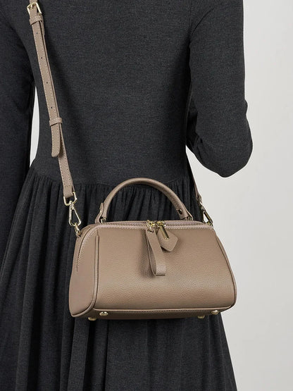 Genuine Leather Elegant Women's 2024 New Retro Simple Classic Boston Handbag Cowhide Crossbody Shoulder Bag