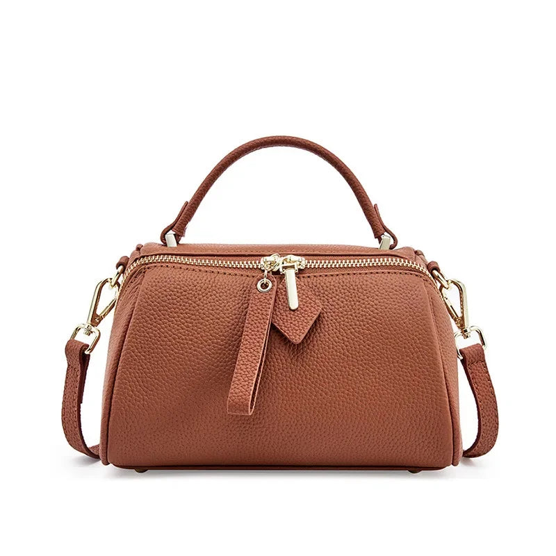 Genuine Leather Elegant Women's 2024 New Retro Simple Classic Boston Handbag Cowhide Crossbody Shoulder Bag