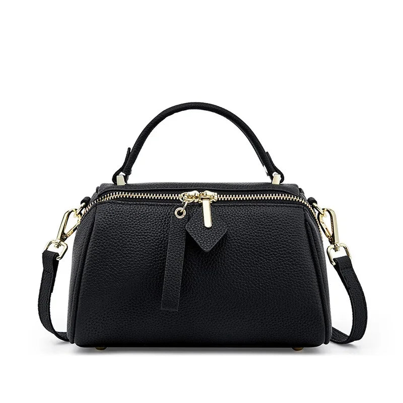 Genuine Leather Elegant Women's 2024 New Retro Simple Classic Boston Handbag Cowhide Crossbody Shoulder Bag